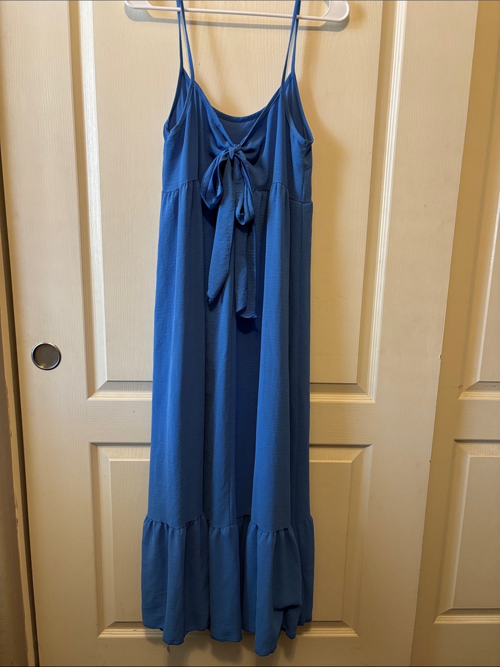 Tie-Front Blue Spaghetti-Strap Maxi Dress